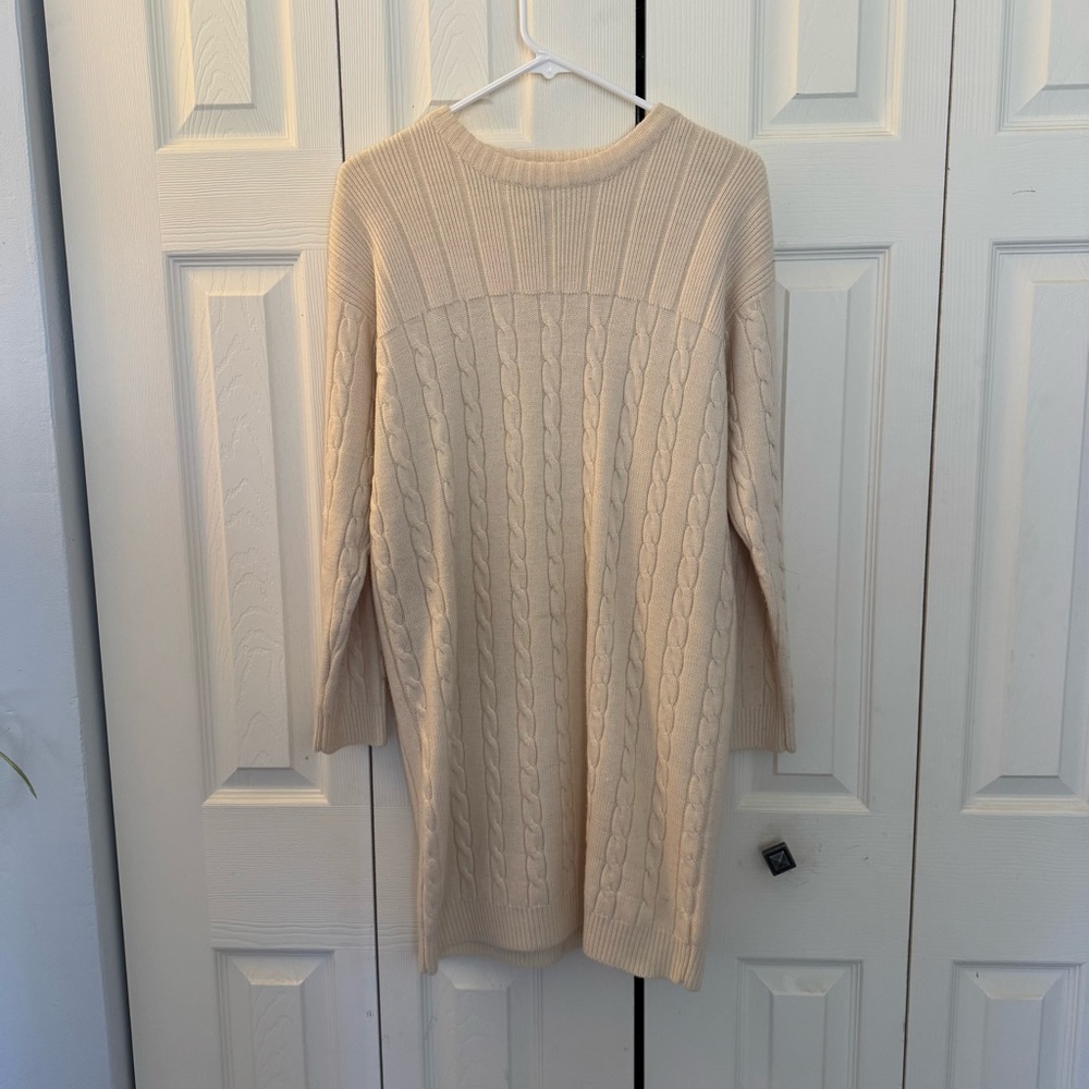 Women's Vintage Andrea Jovine Wool Cableknit Sweater‎ Dress, Ivory, Size L - Picture 2 of 8
